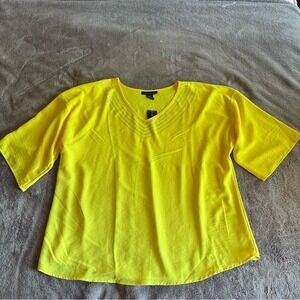 Ashley Stewart Neon Yellow Rhinestone V-Neck Blouse Short Sleeve Plus Size 14/16